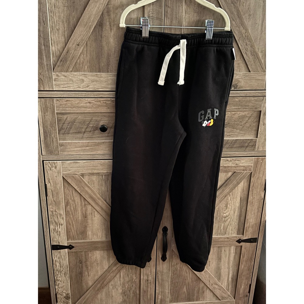 GAP x Disney Kids Mickey Mouse Logo Sweatpants Black Joggers Size M 8